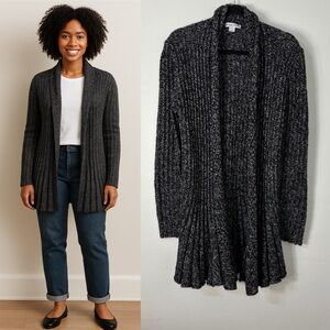 Pendleton Black & Silver Metallic Ribbed‎ Longline Cardigan Wool Blend Duster M